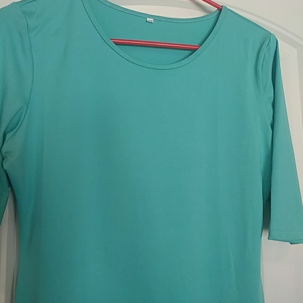 #917 Body con turquoise super soft mini 3/4 sleeve  sz med - Picture 5 of 7
